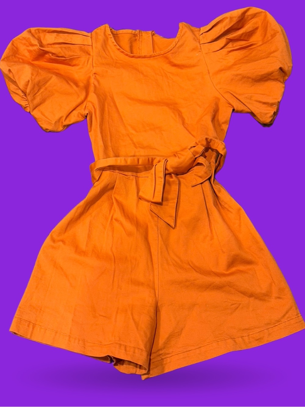 Habitual Orange Puff-Sleeve Tie-Waist One-Piece Girls